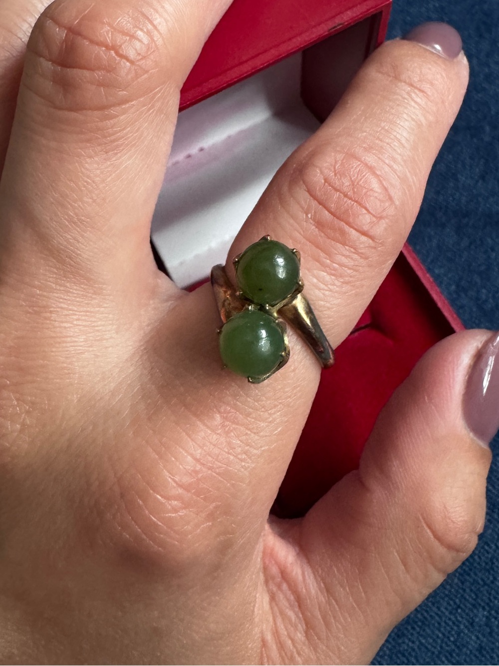 Vintage Clark & Coombs 10K Gold Filled Nephrite Jade Bypass Ring Size 6
